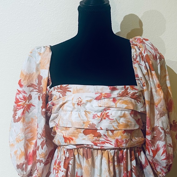 Abercrombie & Fitch Floral Puff-Sleeve Mini Dress in Peach and Coral - Picture 4 of 7